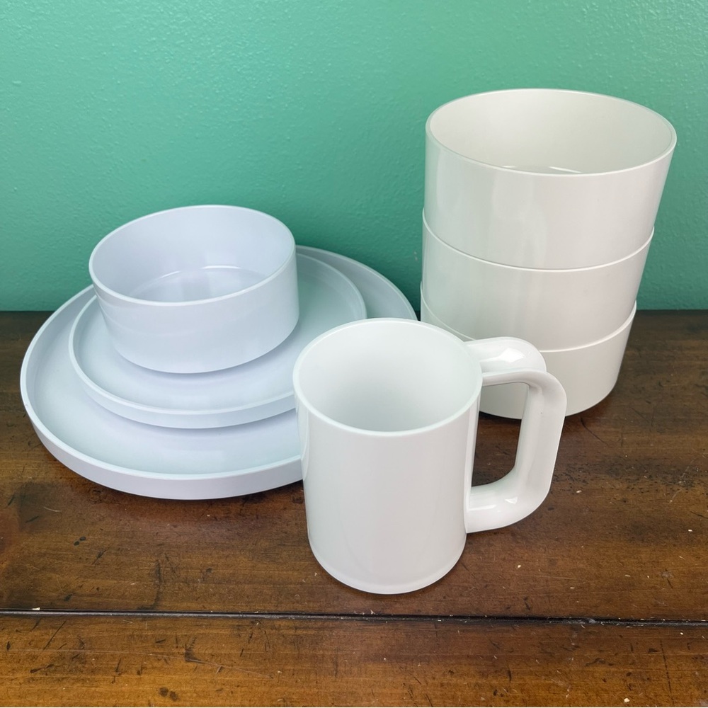 Vintage MCM Heller Massimo Vignelli White Melamine Dishes Plates Bowls Cup Set 7